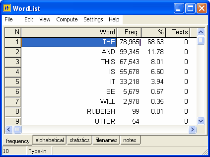 importing text into wordlist results